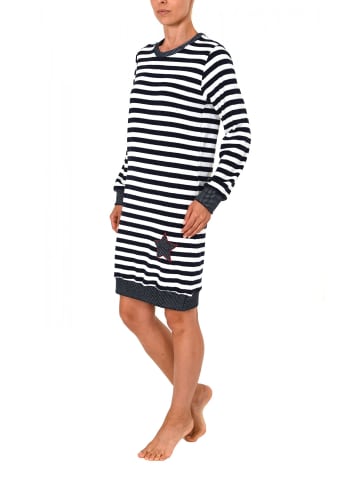 NORMANN Frottee Nachthemd langarm Bündchen Tupfen Optik in Ringel marine