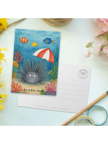 Mr. & Mrs. Panda Postkarte Seeigel Design ohne Spruch in Weiß