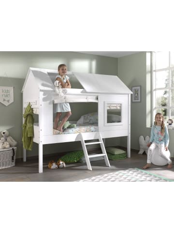 58 aufm Kessel BAUMHAUS Bett mit Vorhang Kanika 209x185x137 aus MDF in Weiß