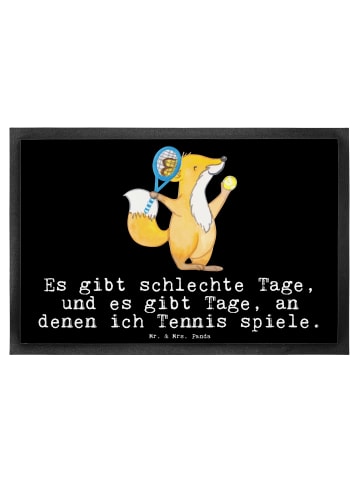 Mr. & Mrs. Panda Fußmatte Fuchs Tennis spielen mit Spruch in Schwarz