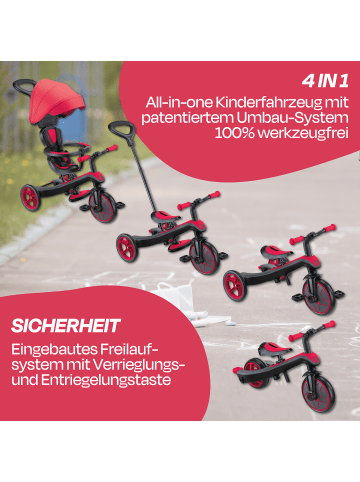GLOBBER EXPLORER TRIKE 4in1 Kinderwagen, Dreirad und Laufrad in rot