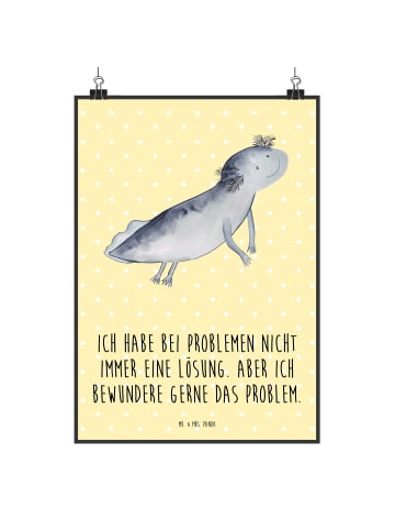 Mr. & Mrs. Panda Poster Axolotl Schwimmen mit Spruch in Gelb Pastell