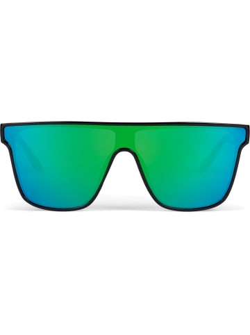 styleBREAKER Shield Sonnenbrille in Schwarz / Grün-Blau verspiegelt