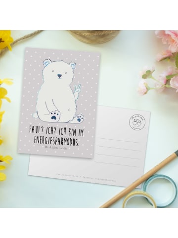 Mr. & Mrs. Panda Postkarte Eisbär Faul mit Spruch in Grau Pastell