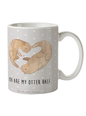 Mr. & Mrs. Panda Keramiktasse Otter Herz mit Spruch in Grau Pastell