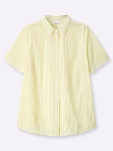 sheego Kurzarm-Bluse in zitrone-weiß-gestreift
