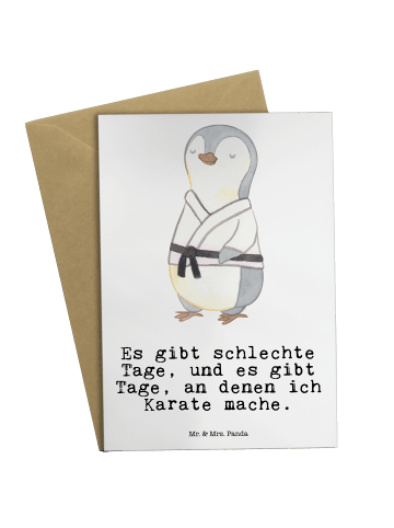 Mr. & Mrs. Panda Glückwunschkarte Pinguin Karate mit Spruch in Weiß