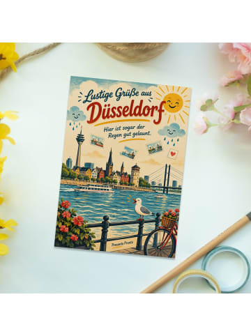 Postkarte Düsseldorf nostalgisch Design mit Spruch in Weiß