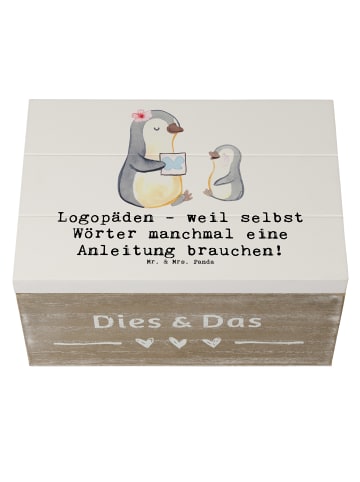 Mr. & Mrs. Panda Holzkiste Logopädin Helden mit Spruch in Weiß