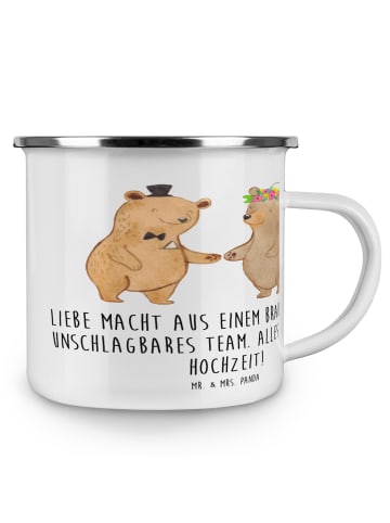 Mr. & Mrs. Panda Camping Emaille Tasse Unschlagbares Brautpaar m... in Transparent