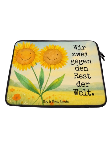 Mr. & Mrs. Panda Laptop Hülle Blume Sonnenblume Design mit Spruch in Weiß