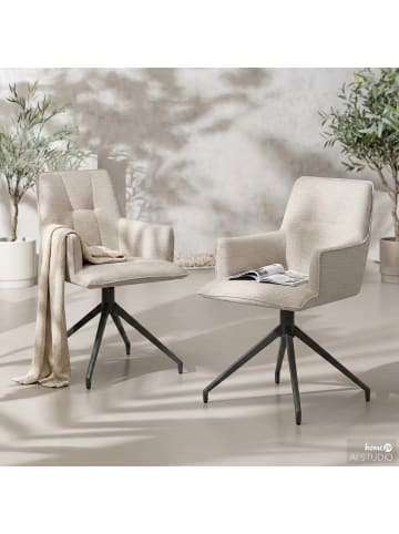 home24 home24 Gartenstuhl mit Armlehnen aus pulverbeschichtetem Stahl in Sand & Anthrazit - 58 x 87 x 64 cm in Sand