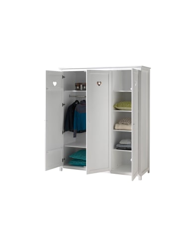58 aufm Kessel KINDERZIMMERSCHRANK Kamila 159x57x191 mit 3 Türen MDF+Massivholz Weiß