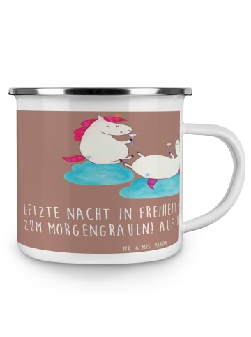 Mr. & Mrs. Panda Emaille Tasse Junggesellinnenabschied Feiern mi... in Braun Pastell