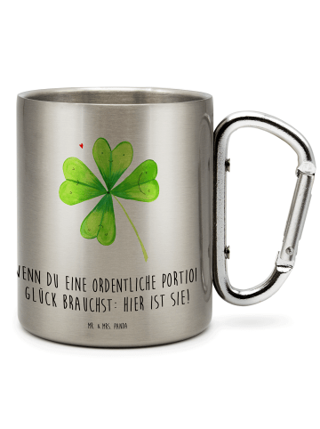 Mr. & Mrs. Panda Kaffeetasse Blume Kleeblatt mit Spruch in Silber