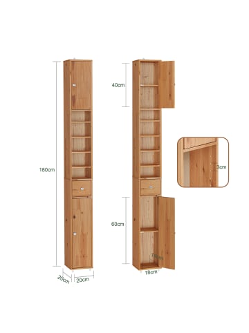 SoBuy Hochschrank in Naturkiefer - (W) 20 x (H) 180 x (L) 20 cm