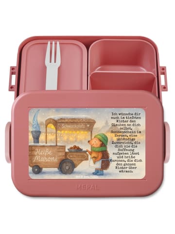 Mr. & Mrs. Panda Lunchbox Igel Maronen Design mit Spruch in Rot Pastell