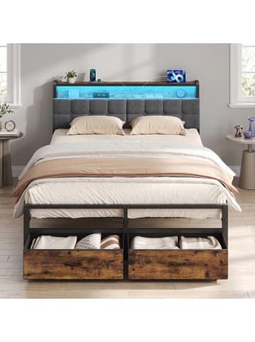 VASAGLE Bettgestell in Schwarz-Braun - (B)140.5 x (H)104.5 x (T)218.3 cm