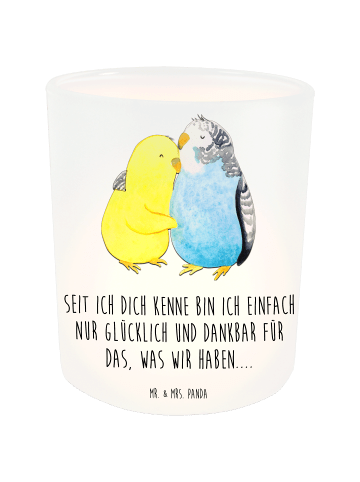 Mr. & Mrs. Panda Teelichthalter Wellensittich Liebe mit Spruch in Transparent