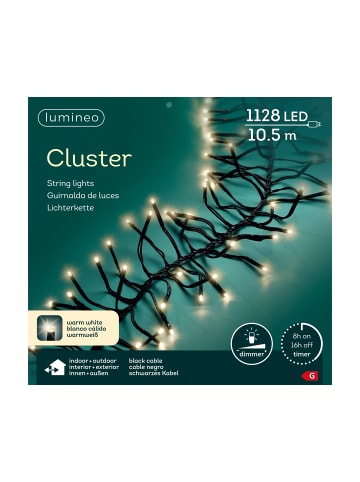 LUMINEO Lichterkette CLUSTER 1128 LED 10,5 m, schwarzes Kabel in warm weiß