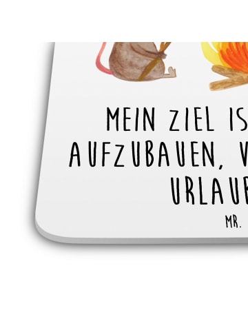 Mr. & Mrs. Panda Tischuntersetzer Pinguin Lagerfeuer mit Spruch in Weiß