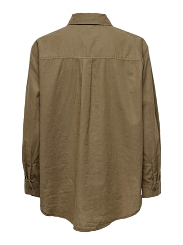 ONLY Oversized Basic Hemd Bluse Leinen Business Shirt ONLTOKYO in Dunkelbraun