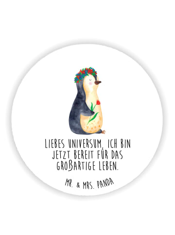 Mr. & Mrs. Panda Rund Magnet Pinguin Blumen mit Spruch in Weiß