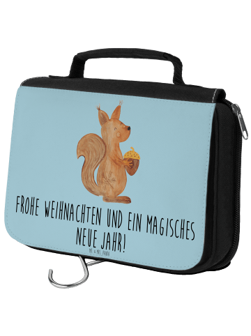 Mr. & Mrs. Panda Waschtasche Eichhörnchen Weihnachten mit Spruch in Eisblau