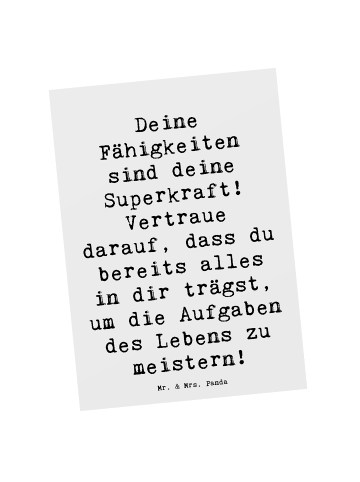 Mr. & Mrs. Panda Postkarte Spruch Vertrauen in Fähigkeiten mit S... in Weiß