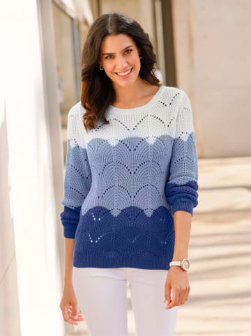 WITT WEIDEN Ajourpullover in royalblau-ecru-gemustert