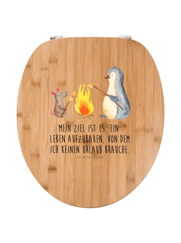 Mr. & Mrs. Panda Holz Toilettendeckel Pinguin Lagerfeuer mit Spruch in Braun