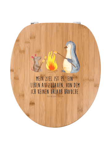 Mr. & Mrs. Panda Motiv WC Sitz Pinguin Lagerfeuer mit Spruch in Braun