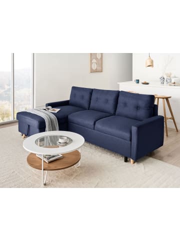 Beliani Ecksofa FLAKK in Blau/Braun - (W) 232 x (H) 90 x (L) 147 cm