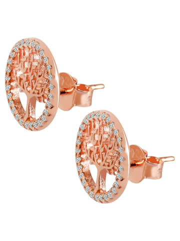 Adeliás Damen Ohrringe – Ohrstecker Lebensbaum aus 925 Silber mit Zirkonia in gold