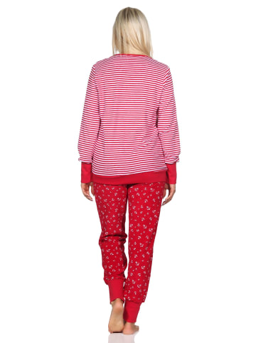 NORMANN Frottee Schlafanzug lang Bündchen - 81853 in rot
