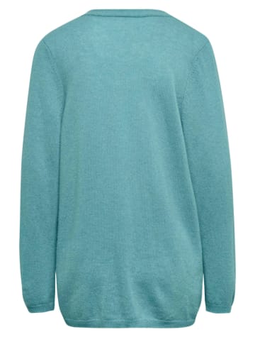 GOLDNER Kurzgröße:  Kaschmirstrickjacke Cardigan in langer offener Form in aqua