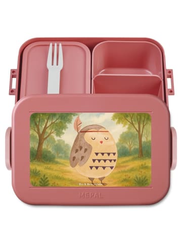 Mr. & Mrs. Panda Brotdose Eule Federschmuck Design ohne Spruch in Rot Pastell