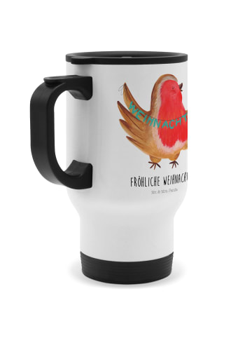 Mr. & Mrs. Panda Kaffeebecher Rotkehlchen Weihnachten mit Spruch in Weiß