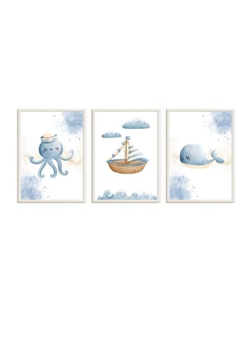 Crochetts 3er-Set Ozeanbilder Oktopus/Boot/Wal – (B)33 x (H)43 x (T)3 cm