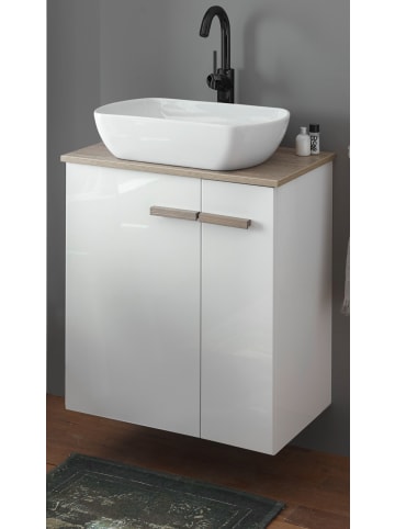 Furn.Design Waschbeckenunterschrank Weiß Hochglanz Lack, Eiche, Waschtisch inkl. Waschbecken
