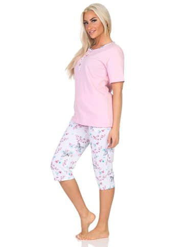 NORMANN Capri Schlafanzug kurzarm floraler Print in rosa