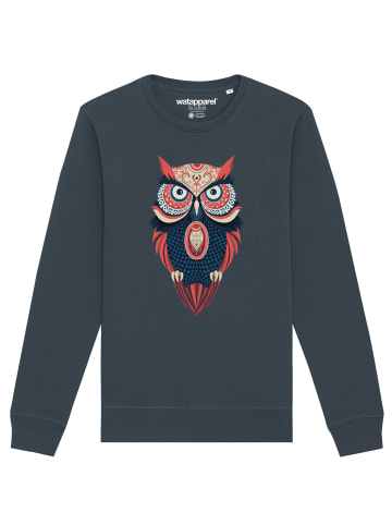 wat? Apparel Sweatshirt Colorful Owl in India Ink Grey