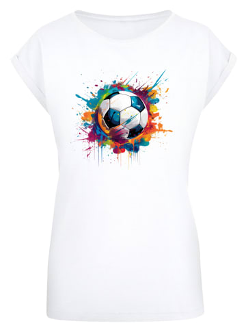 F4NT4STIC Extended Shoulder T-Shirt Bunte Fußball Grafik in weiß