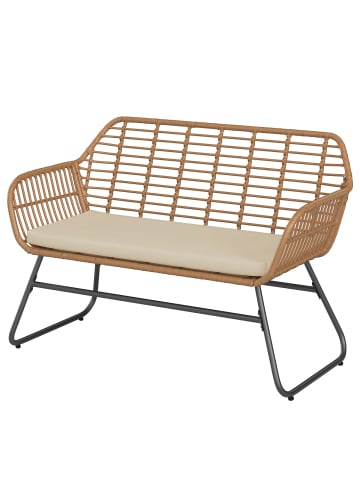 home24 home24 Loungeset 4-teilig Braun / Beige - Polyrattan, Polyester & Eisen mit Glasplatte in Braun / Beige