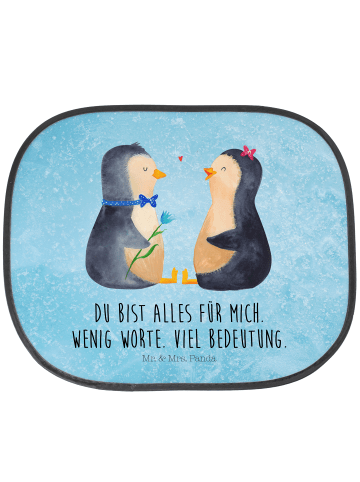 Mr. & Mrs. Panda Sonnenblende Pinguin Pärchen mit Spruch in Eisblau