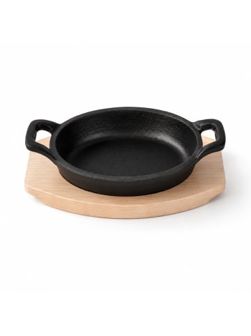 Freyersbacher Kleine Gusseisenpfanne Oval 14x9 cm, Emaille Servierpfanne in Schwarz