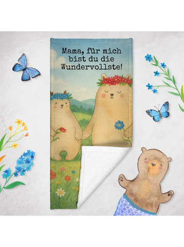 Mr. & Mrs. Panda Strandhandtuch Bären mit Blumenkranz Design mit... in Blau Pastell