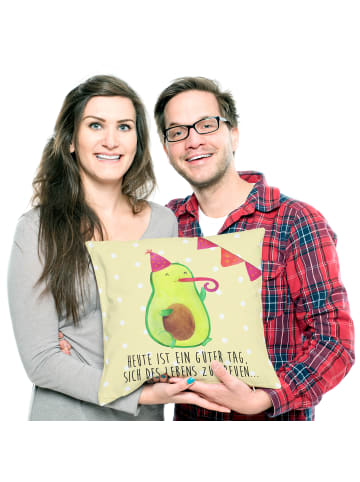 Mr. & Mrs. Panda 40x40 Kissen Avocado Party mit Spruch in Gelb Pastell