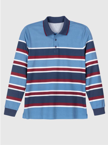 Sieh an! Langarm-Poloshirt in mittelblau-dunkelrot-geringelt