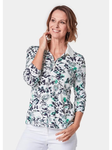 GOLDNER Druck-Poloshirt in blau / baummoos / gemustert